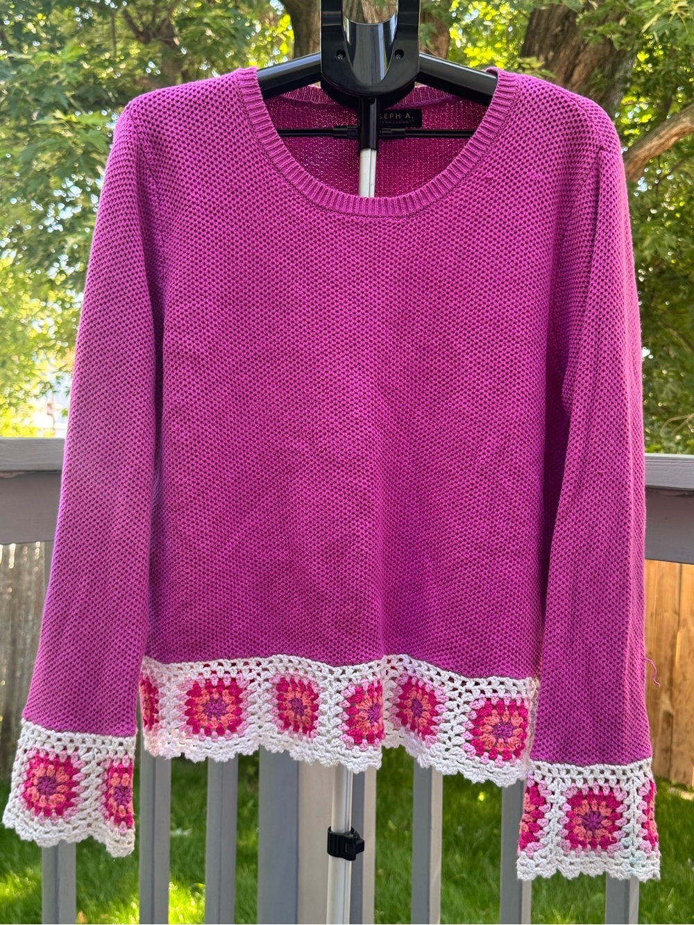 Joseph A Cotton Size XXL  Pink Crocheted Hem Boat Neck Waffle Knit Sweater